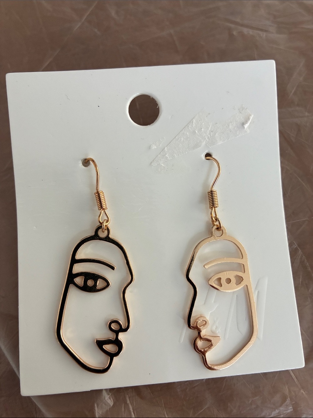 H&M Two-Tone Abstract Face Outline Dangle Earrings - Black & Gold